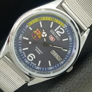 Vintage 1976 FCB Seiko Automatic Mens Silver Watch W/daydate & FCB accents